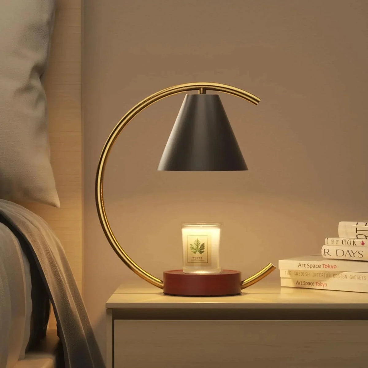Dimmable Candle Warmer Lamp – Efficient, Flame-Free Fragrance in Black
