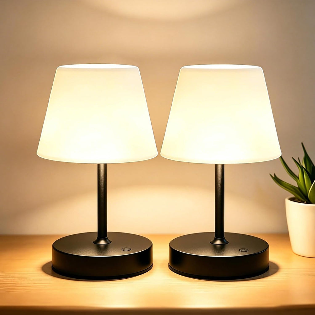 Cordless Table Lamp, Portable Rechargeable Shower Lamp (Black-2Pcs)
