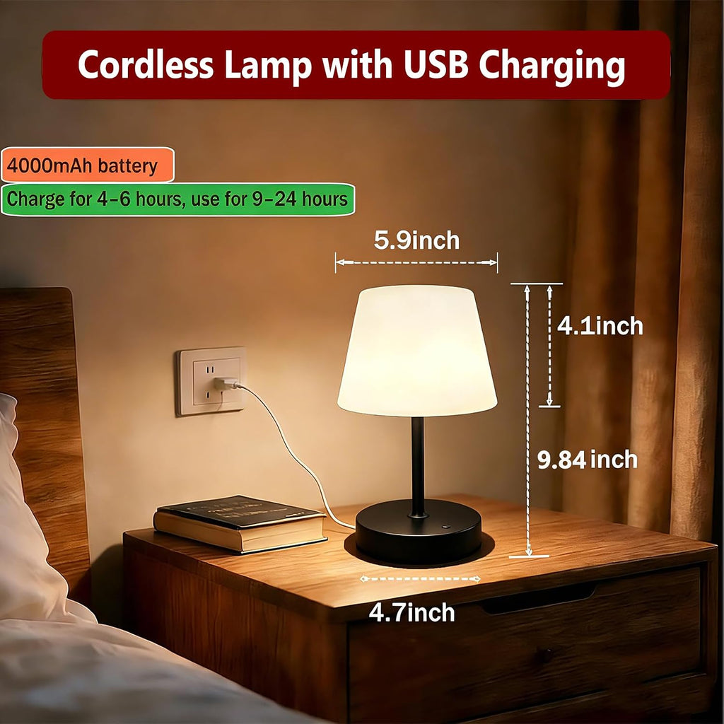 Cordless Table Lamp, Portable Rechargeable Shower Lamp (Black-2Pcs)