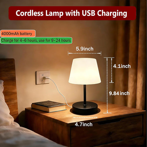 Cordless Table Lamp, Portable Rechargeable Shower Lamp (Black-2Pcs)