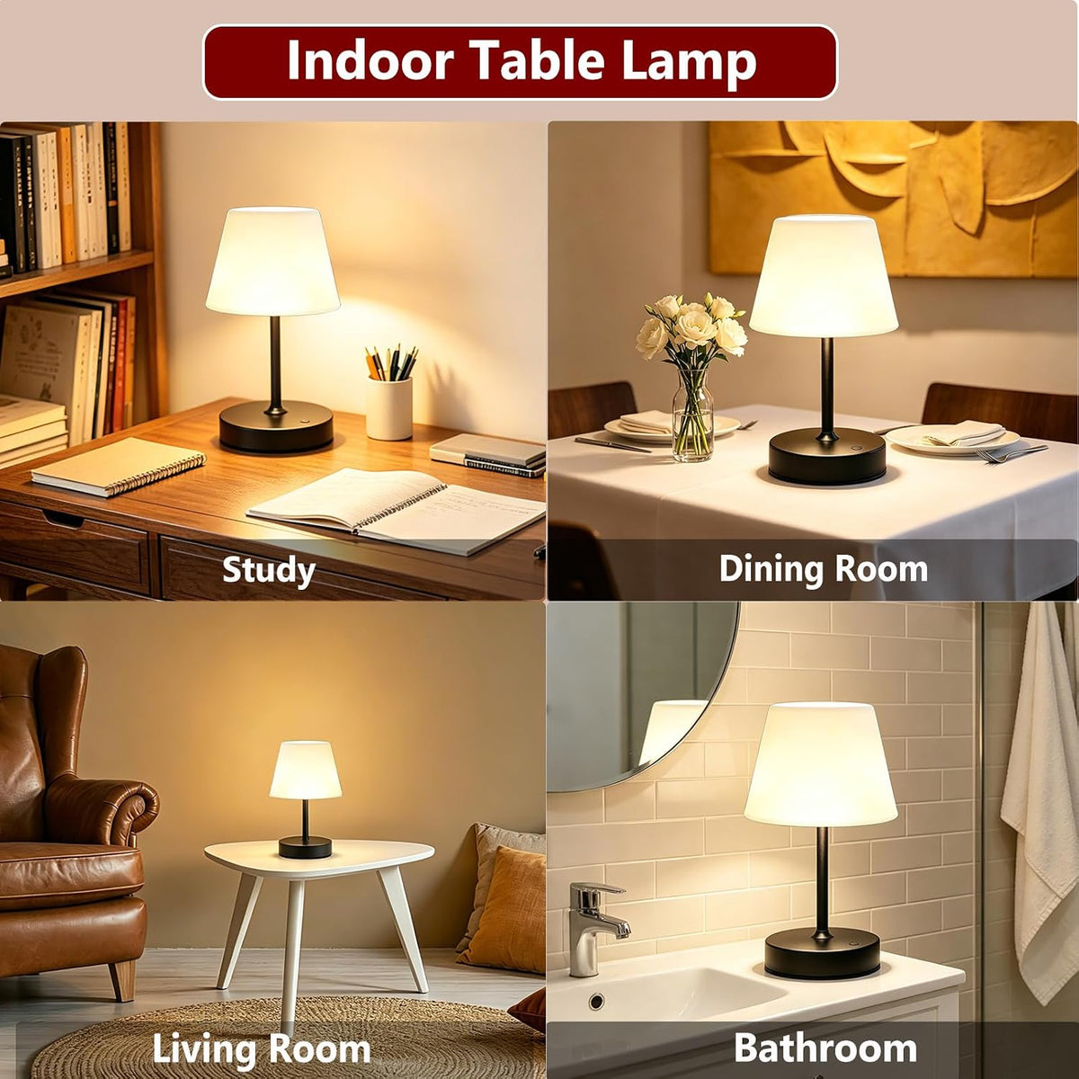 Cordless Table Lamp, Portable Rechargeable Shower Lamp (Black-2Pcs)